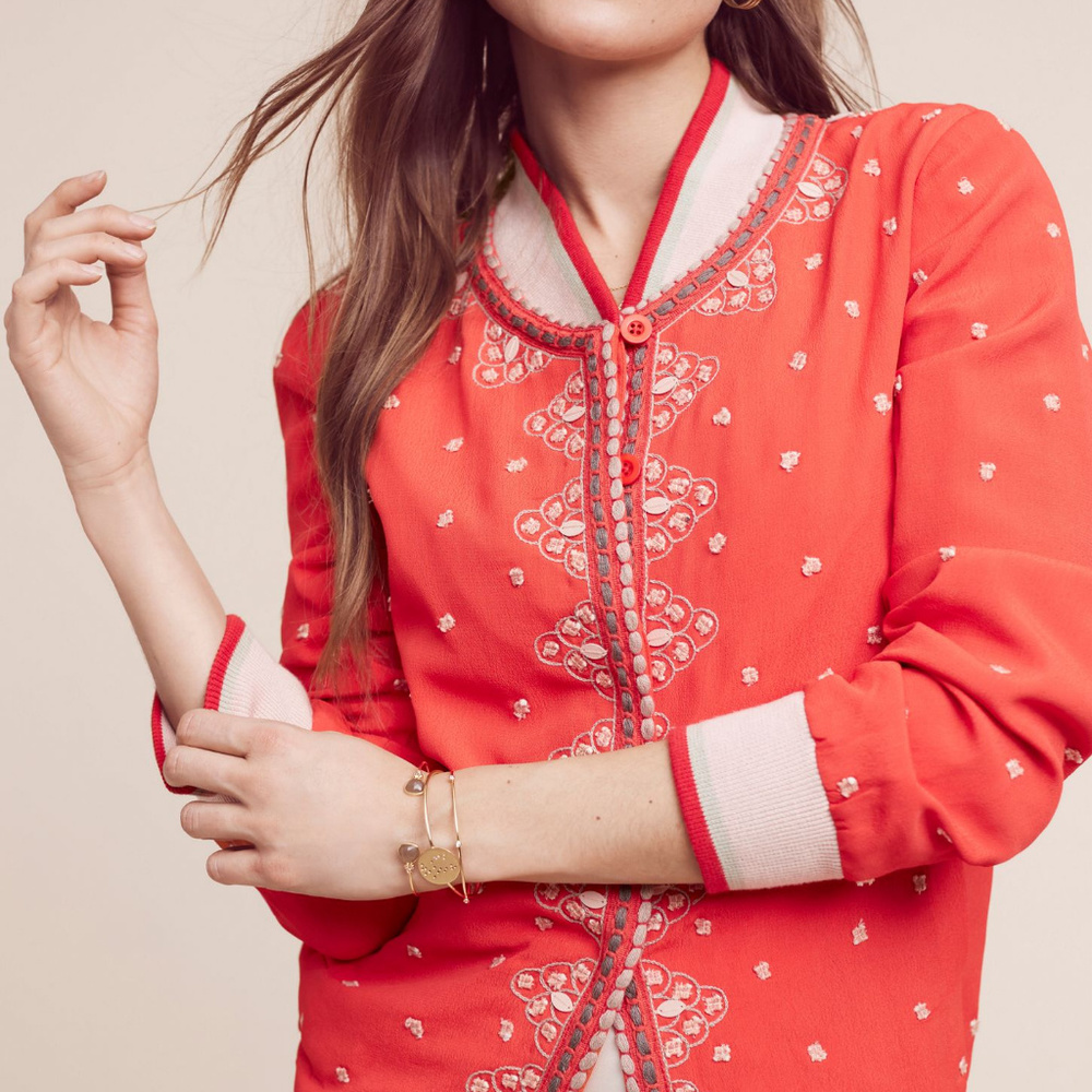 Anthropologie Arabella Embroidered Bomber Jacket